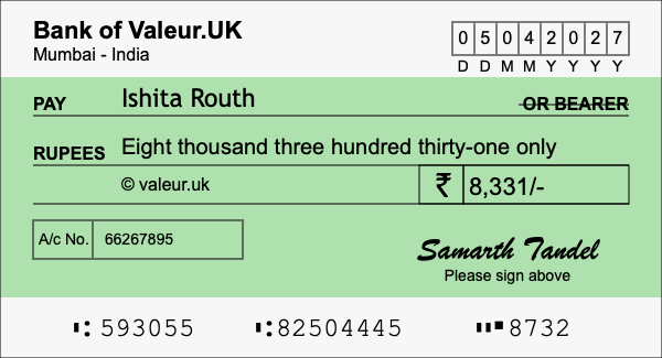 How to write a cheque for 8,331 rupees
