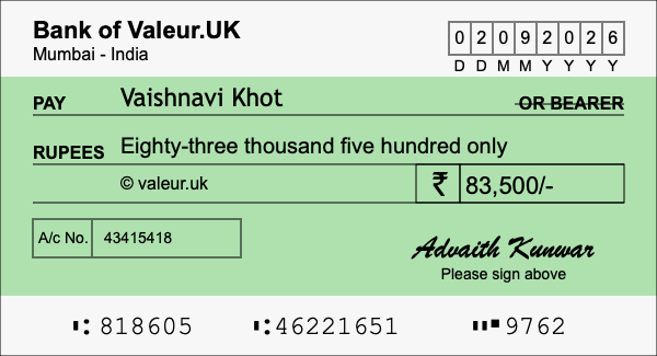 How to write a cheque for 83,500 rupees How to write a cheque for 83,500 rupees