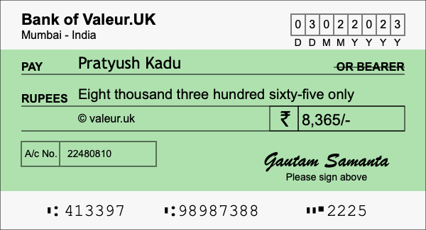 How to write a cheque for 8,365 rupees
