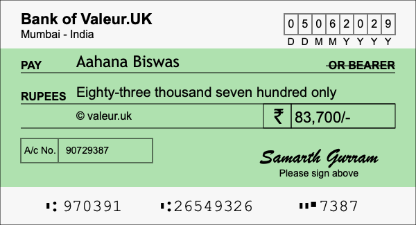 How to write a cheque for 83,700 rupees How to write a cheque for 83,700 rupees