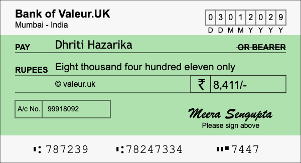 How to write a cheque for 8,411 rupees