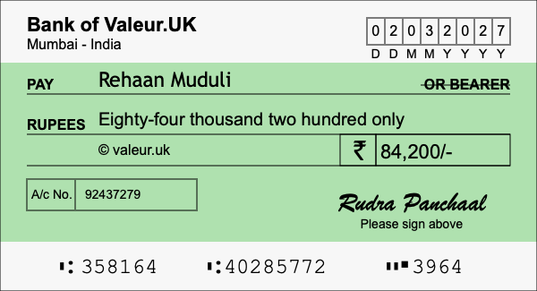 How to write a cheque for 84,200 rupees