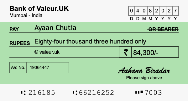 How to write a cheque for 84,300 rupees