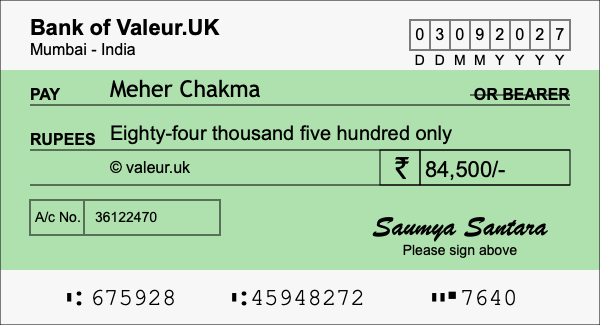 How to write a cheque for 84,500 rupees