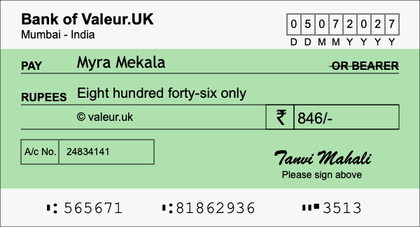 How to write a cheque for 846 rupees