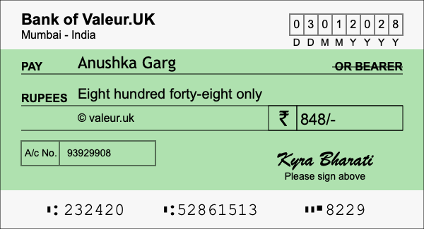 How to write a cheque for 848 rupees How to write a cheque for 848 rupees
