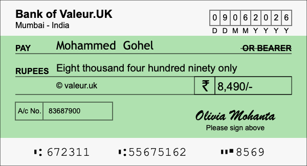 How to write a cheque for 8,490 rupees