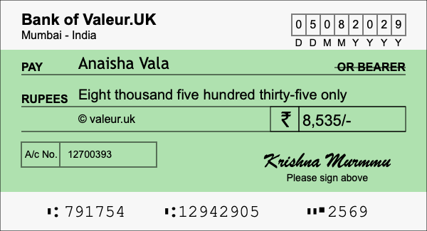 How to write a cheque for 8,535 rupees