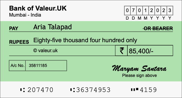 How to write a cheque for 85,400 rupees How to write a cheque for 85,400 rupees
