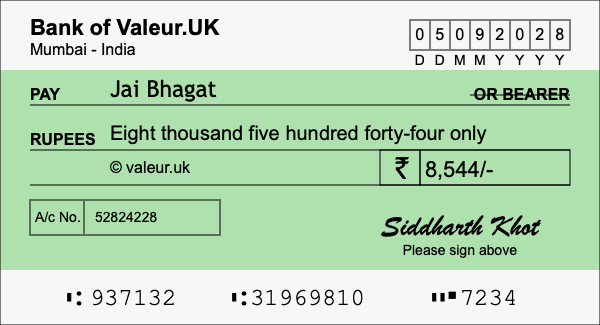 How to write a cheque for 8,544 rupees How to write a cheque for 8,544 rupees