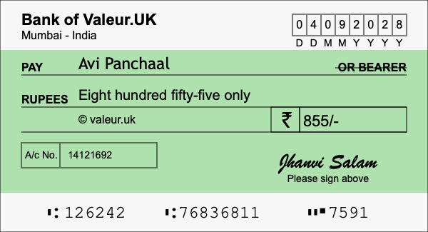 How to write a cheque for 855 rupees How to write a cheque for 855 rupees