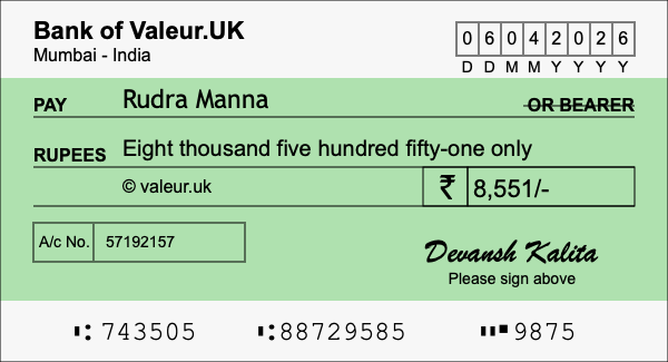 How to write a cheque for 8,551 rupees