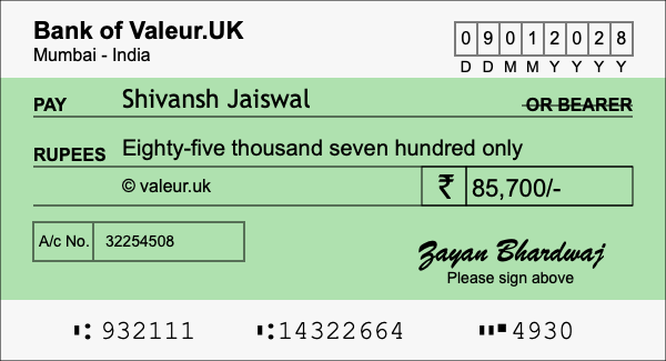 How to write a cheque for 85,700 rupees How to write a cheque for 85,700 rupees