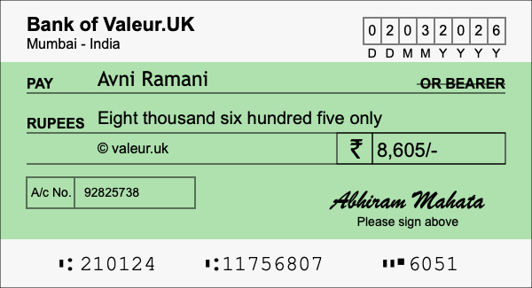 How to write a cheque for 8,605 rupees How to write a cheque for 8,605 rupees