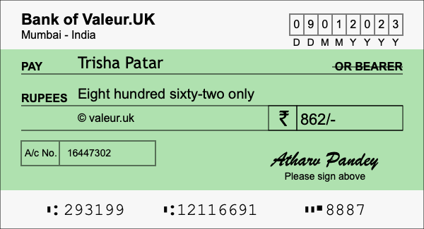 How to write a cheque for 862 rupees How to write a cheque for 862 rupees