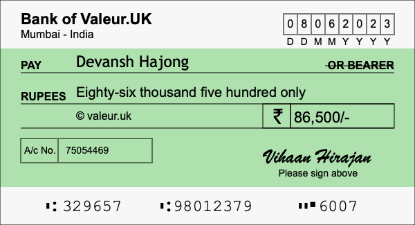 How to write a cheque for 86,500 rupees How to write a cheque for 86,500 rupees