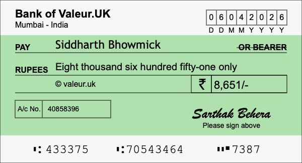 How to write a cheque for 8,651 rupees How to write a cheque for 8,651 rupees