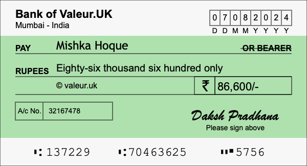 How to write a cheque for 86,600 rupees