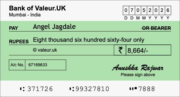 How to write a cheque for 8,664 rupees