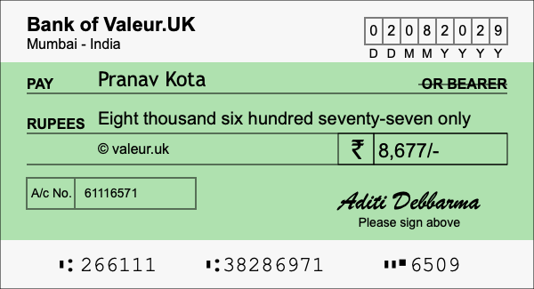 How to write a cheque for 8,677 rupees How to write a cheque for 8,677 rupees