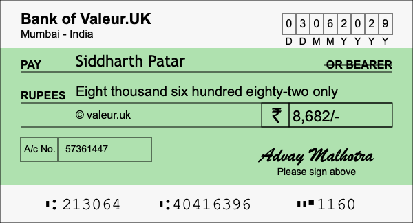 How to write a cheque for 8,682 rupees How to write a cheque for 8,682 rupees