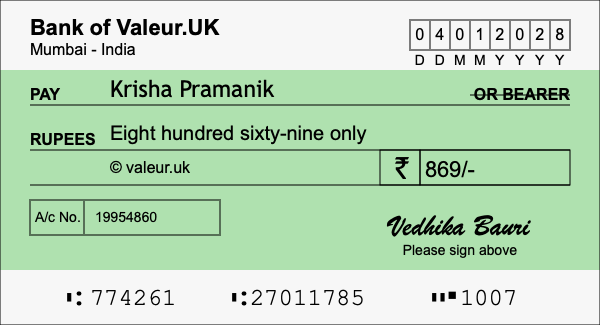 How to write a cheque for 869 rupees How to write a cheque for 869 rupees