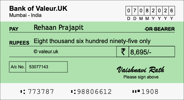 How to write a cheque for 8,695 rupees