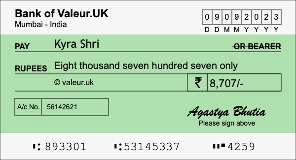 How to write a cheque for 8,707 rupees How to write a cheque for 8,707 rupees