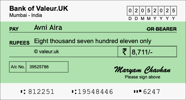 How to write a cheque for 8,711 rupees How to write a cheque for 8,711 rupees