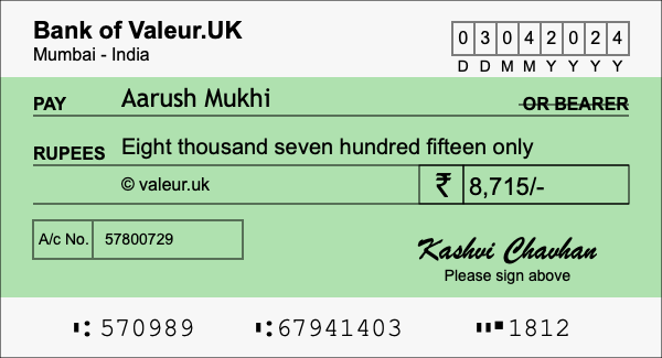 How to write a cheque for 8,715 rupees
