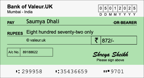 How to write a cheque for 872 rupees How to write a cheque for 872 rupees