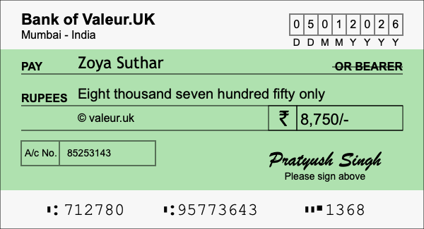 How to write a cheque for 8,750 rupees How to write a cheque for 8,750 rupees