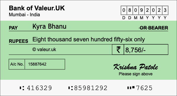 How to write a cheque for 8,756 rupees