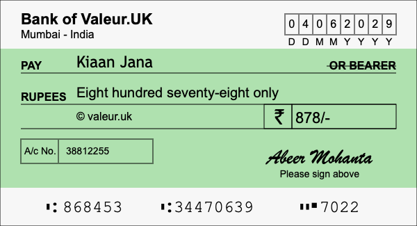 How to write a cheque for 878 rupees
