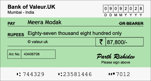 How to write a cheque for 87,800 rupees How to write a cheque for 87,800 rupees