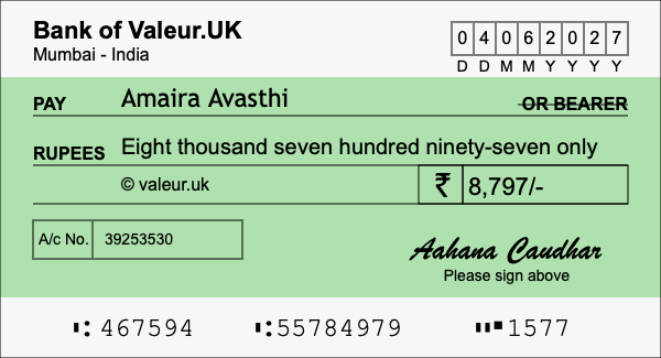 How to write a cheque for 8,797 rupees