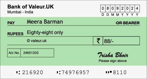 How to write a cheque for 88 rupees How to write a cheque for 88 rupees