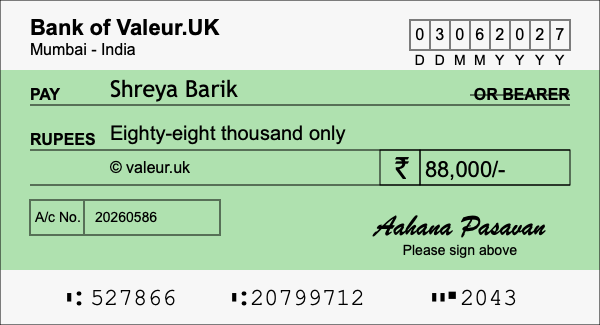 How to write a cheque for 88,000 rupees How to write a cheque for 88,000 rupees