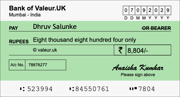 How to write a cheque for 8,804 rupees