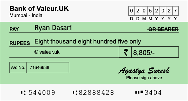 How to write a cheque for 8,805 rupees