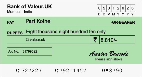 How to write a cheque for 8,810 rupees
