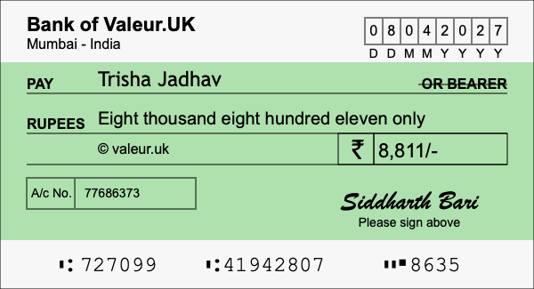 How to write a cheque for 8,811 rupees