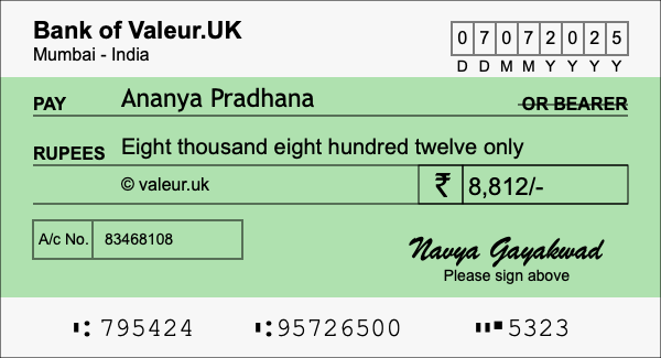 How to write a cheque for 8,812 rupees How to write a cheque for 8,812 rupees