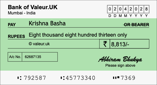 How to write a cheque for 8,813 rupees