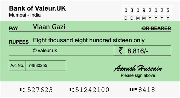 How to write a cheque for 8,816 rupees