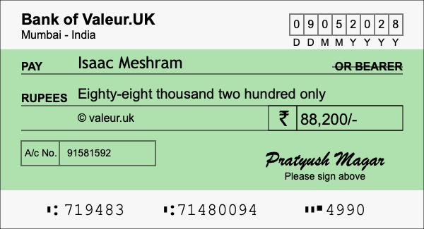 How to write a cheque for 88,200 rupees