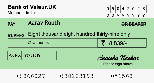 How to write a cheque for 8,839 rupees How to write a cheque for 8,839 rupees
