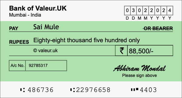How to write a cheque for 88,500 rupees