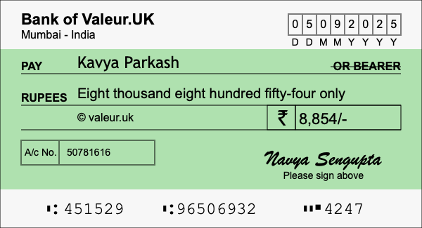 How to write a cheque for 8,854 rupees