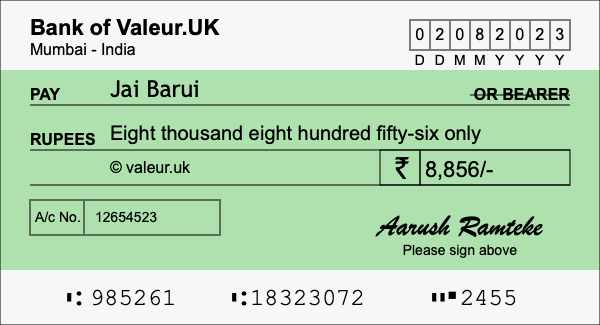 How to write a cheque for 8,856 rupees How to write a cheque for 8,856 rupees